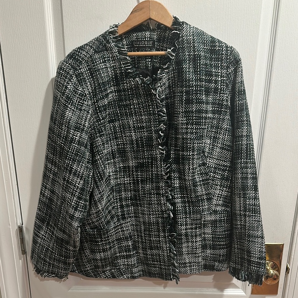 Dialogue Women's Green, Gray, Black and White Tweed Jacket